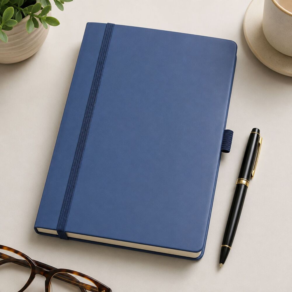 New Blue Faux Leather Bound Journal Notebook Elastic Closure Pen Loop